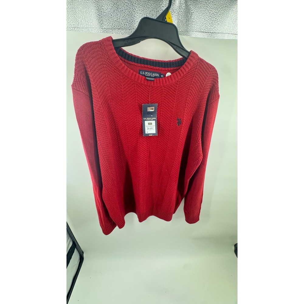 US Polo Assn Mens Red Herringbone Texture Crewneck Sweater XL New With Tags